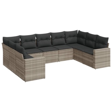 Set canapele de grădină cu perne, 9 piese gri deschis poliratan - Img 2