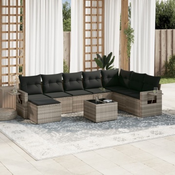 Set canapele de grădină cu perne, 9 piese gri deschis poliratan - Img 1