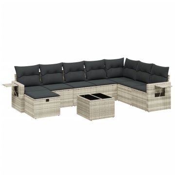 Set canapele de grădină cu perne, 9 piese gri deschis poliratan - Img 2