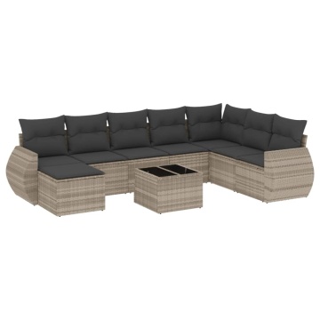 Set canapele de grădină cu perne, 9 piese gri deschis poliratan - Img 2