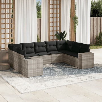 Set canapele de grădină cu perne, 9 piese gri deschis poliratan - Img 1