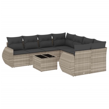Set canapele de grădină cu perne, 9 piese gri deschis poliratan - Img 2