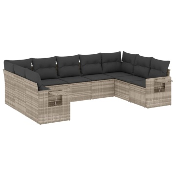 Set canapele de grădină cu perne, 9 piese gri deschis poliratan - Img 2