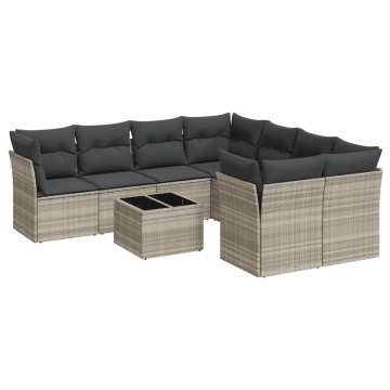 Set canapele de grădină cu perne, 9 piese gri deschis poliratan - Img 2