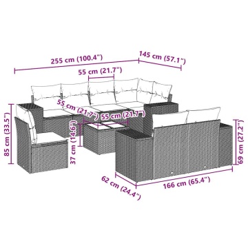Set canapele de grădină cu perne, 9 piese gri deschis poliratan - Img 7