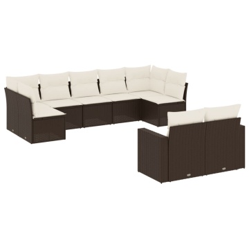 Set canapele de grădină cu perne, 9 piese, maro, poliratan - Img 2