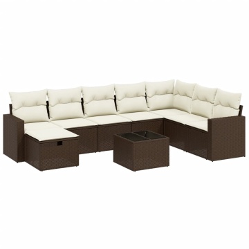 Set canapele de grădină cu perne, 9 piese, maro, poliratan - Img 2