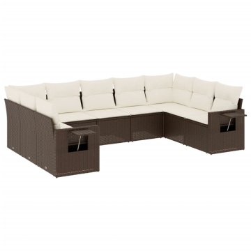 Set canapele de grădină cu perne, 9 piese, maro, poliratan - Img 2