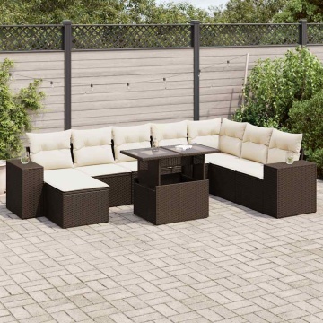 Set canapele de grădină cu perne, 9 piese, maro, poliratan - Img 1