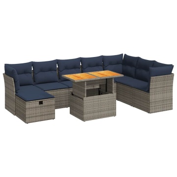 Set canapele de grădină cu perne, 9 piese, maro, poliratan - Img 2