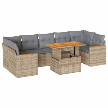Set canapele grădină cu perne 7 piese bej poliratan/lemn acacia - Img 2
