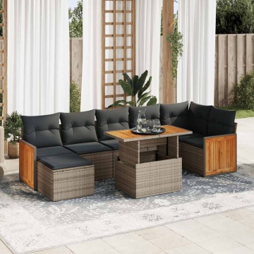 Set canapele grădină cu perne 7 piese gri poliratan/lemn acacia - Img 1