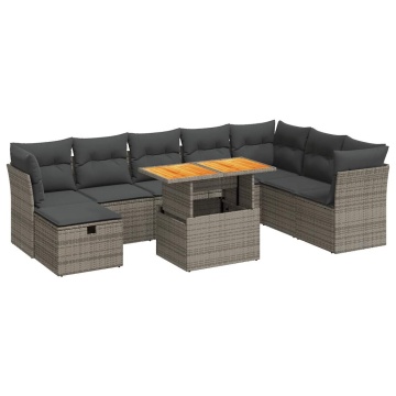 Set canapele grădină cu perne 9 piese gri poliratan/lemn acacia - Img 2