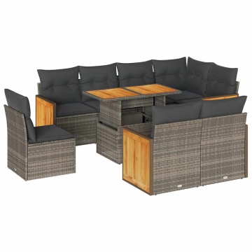 Set canapele grădină cu perne 9 piese gri poliratan/lemn acacia - Img 2