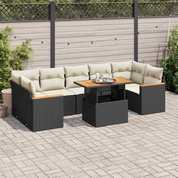 Set canapele grădină perne 7 piese negru, poliratan/lemn acacia - Img 1