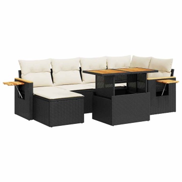 Set canapele grădină perne 7 piese negru, poliratan/lemn acacia - Img 2