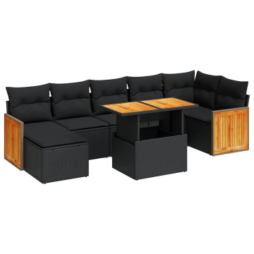 Set canapele grădină perne 7 piese negru, poliratan/lemn acacia - Img 2