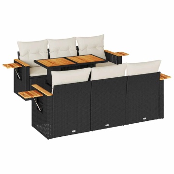 Set canapele grădină perne 7 piese negru, poliratan/lemn acacia - Img 2