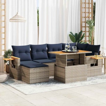 Set canapele grădină perne 7 piese negru, poliratan/lemn acacia - Img 1