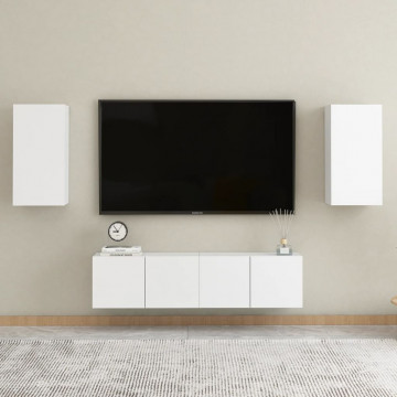 Set comodă TV, 4 piese, alb, lemn prelucrat - Img 1