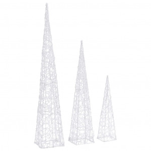 Set conuri decorative cu LED-uri, alb rece, 60/90/120 cm, acril - Img 5