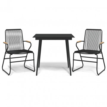 Set cu masă pentru grădină, 3 piese, negru, ratan PVC - Img 2