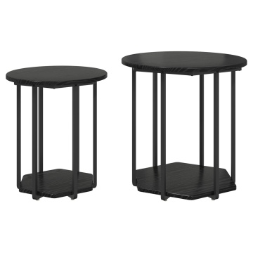 Set de 2 mese laterale Negre din lemn furniruit și metal - Img 2