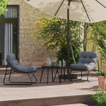 Set de 2 scaune de Relaxare cu Pernă Neagră 60x80x71 cm Oțel - Img 3