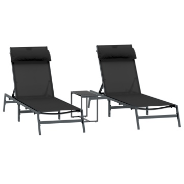 Set de 2 Șezlonguri Pliabile Negru Cadru metalic, material textilen - Img 2