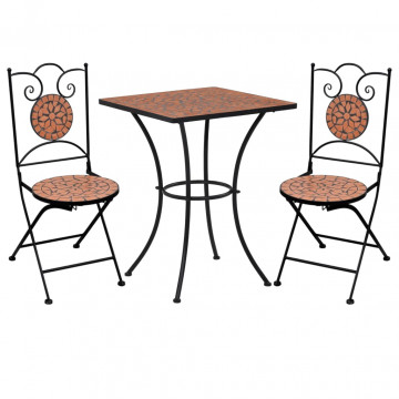 Set de bistro mozaic, 3 piese, cărămiziu, placă ceramică - Img 1