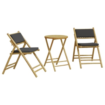 Set de bistro pliabil, 3 piese, cu perne gri închis, bambus - Img 2