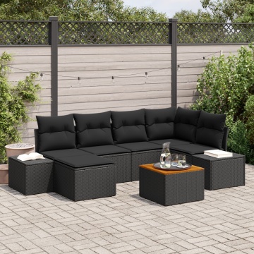 Set de Canapea de Grădină cu Perne Negru Poliratan Acacia - Img 1