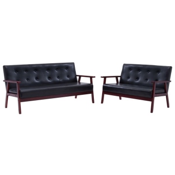 Set de canapele, 2 piese, negru, piele ecologică - Img 2