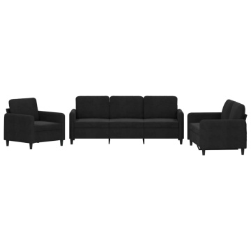 Set de canapele, 3 piese, negru, catifea - Img 2