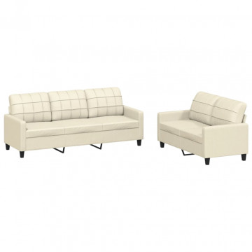 Set de canapele cu perne, 2 piese, crem, piele ecologică - Img 2