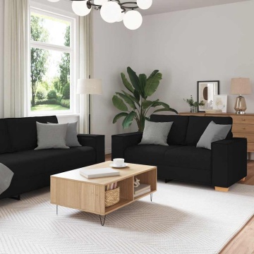 Set de canapele cu perne, 2 piese, negru, textil - Img 1