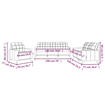 Set de canapele cu perne, 3 piese, gri deschis, textil - Img 7
