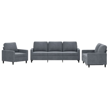 Set de canapele cu perne, 3 piese, gri închis, catifea - Img 2