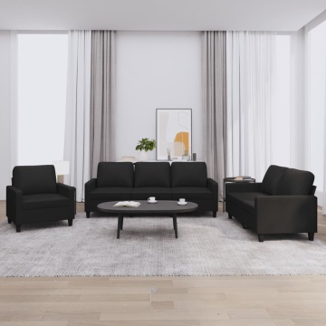 Set de canapele cu perne, 3 piese, negru, piele ecologică - Img 1