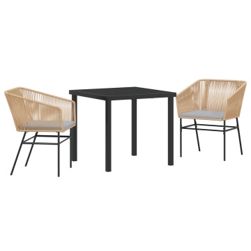 Set de dining de grădină 3 piese cu perne maro din poliratan - Img 2