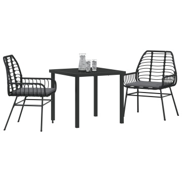 Set de dining de grădină 3 piese cu perne Negru Rattan Poli - Img 3