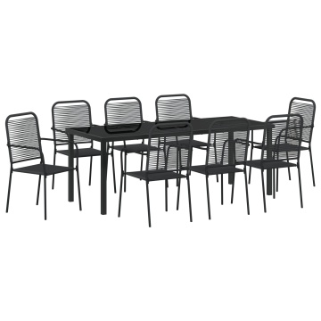 Set de dining de grădină 9 Piese Negru Rânduri de Bumbac și Oțel - Img 2