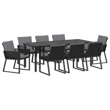 Set de dining de grădină cu 9 piese și perne Negre Poliratan - Img 2