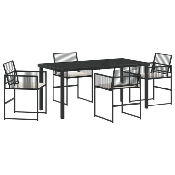 Set de dining de grădină de 5 piese cu perne Ratan poliester negru - Img 2