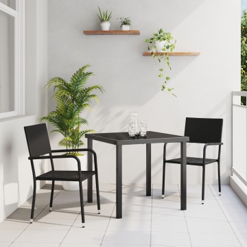 Set de dining în grădină 3 piese din rattan PE negru - Img 1