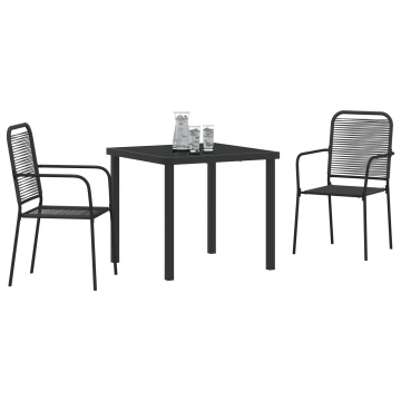 Set de Dining pentru Grădină 3 Piese Negru Sfoară de Bumbac și Oțel - Img 3