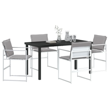 Set de dining pentru grădină 5 piese cu perne Alb Textilenă și oțel - Img 3