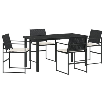 Set de Dining pentru Grădină cu 5 Piese cu Perne Negru Poliratan - Img 2