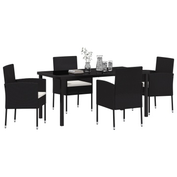 Set de Dining pentru Grădină cu 5 Piese și Perne Negre din Poliratan - Img 3