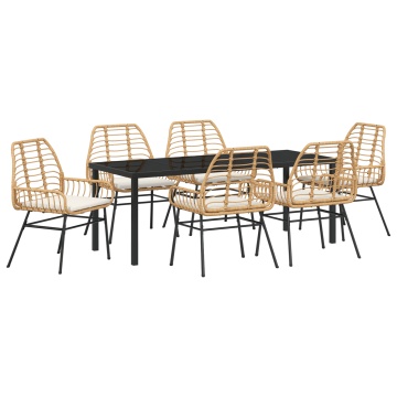 Set de dining pentru grădină cu 7 piese, cu perne, maro poliratan - Img 2
